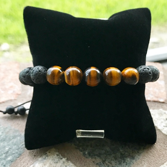 Genuine gemstone macrame men beaded bracelet - Picture 5 of 7